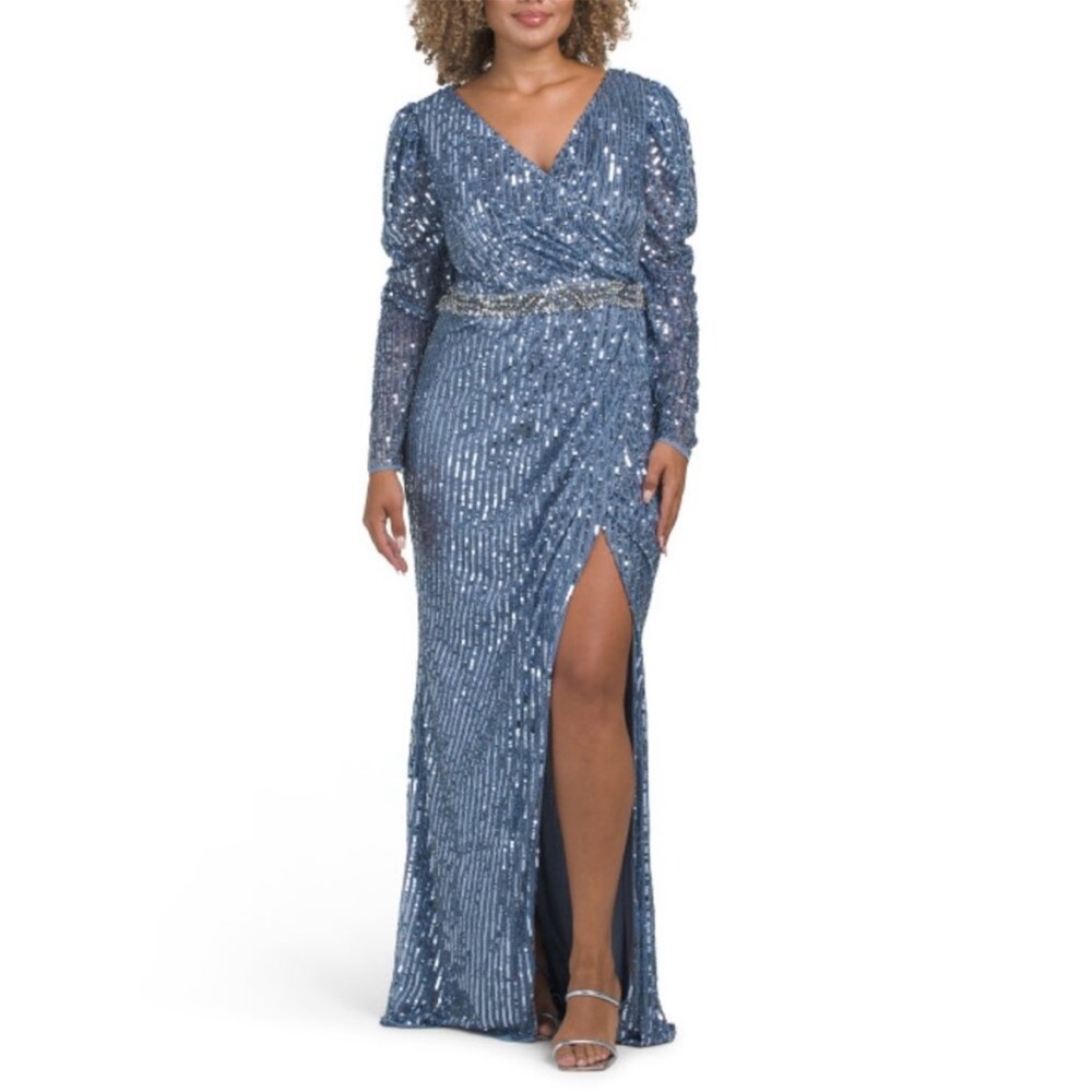 Mac duggal long sleeved sequin formal gown size 16